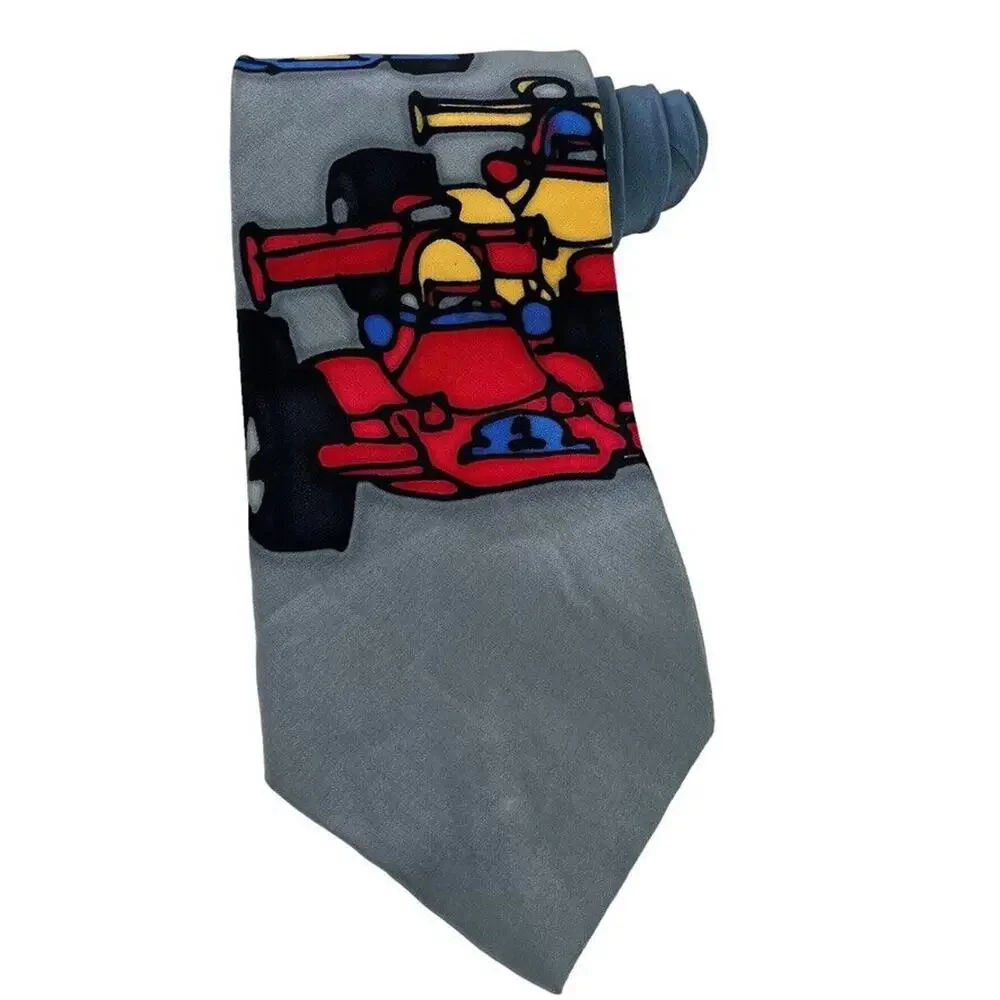 Robert Daskal Hand Painted Hand Sewn Signed Neck Tie Car Racing 100% Silk